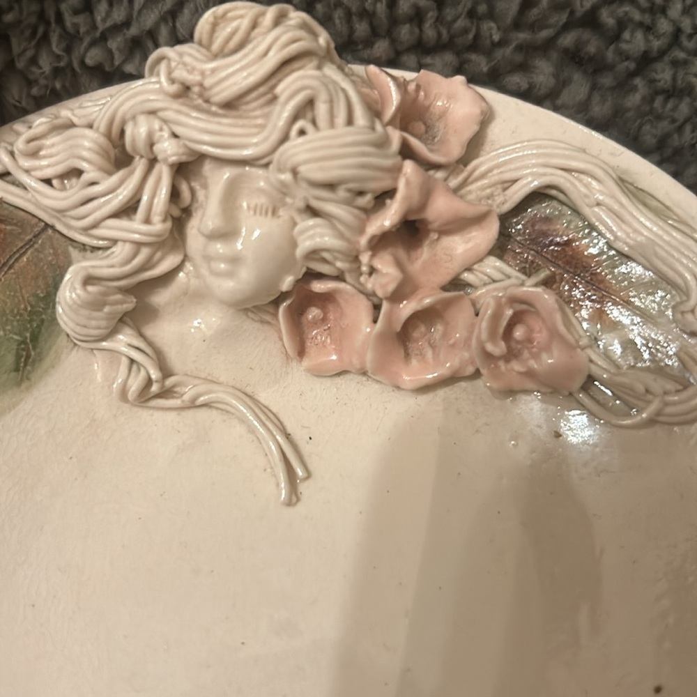 Vintage Fairycore /Mermaid /Victorian look pottery trinket dish/ shallow bowl